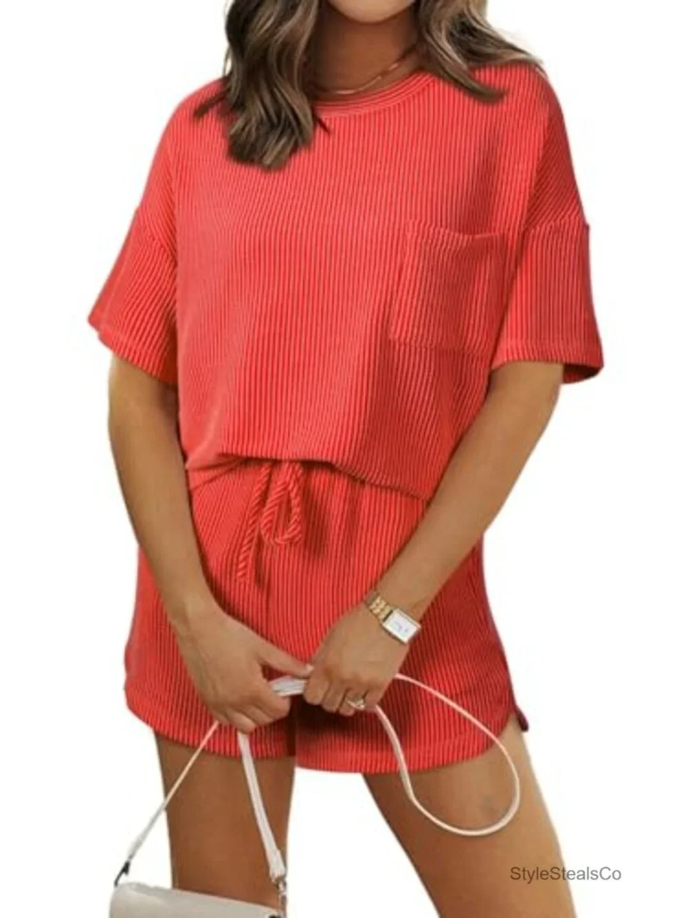 2 Piece Lounge Set Short Sleeve Tee High Waisted Shorts with Pockets Matching